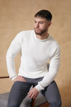 Textured Cotton Crew Neck in Winter White