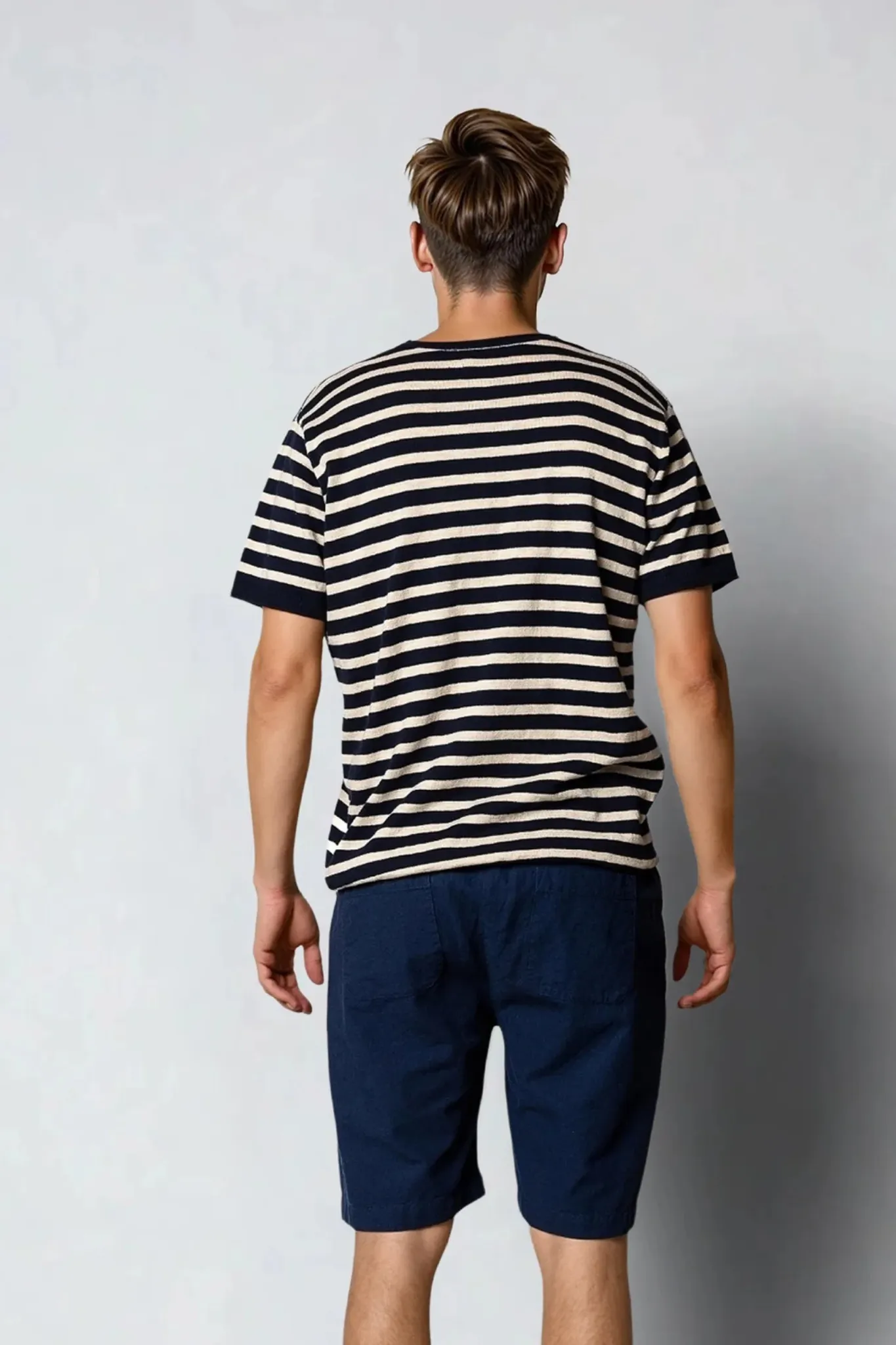THOMAS KNITTED STRIPE T-SHIRT - NAVY/ECRU STRIPE