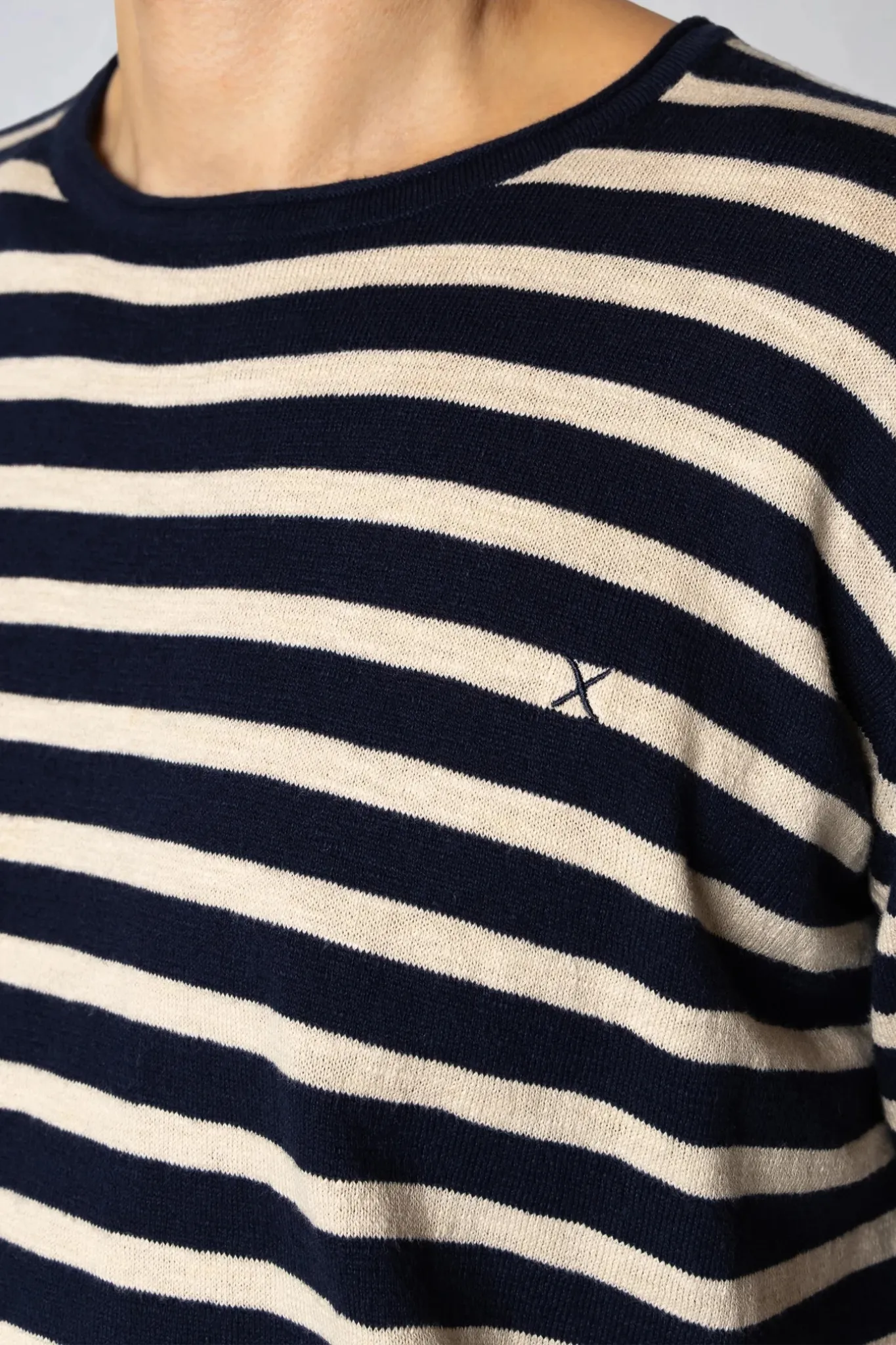 THOMAS KNITTED STRIPE T-SHIRT - NAVY/ECRU STRIPE