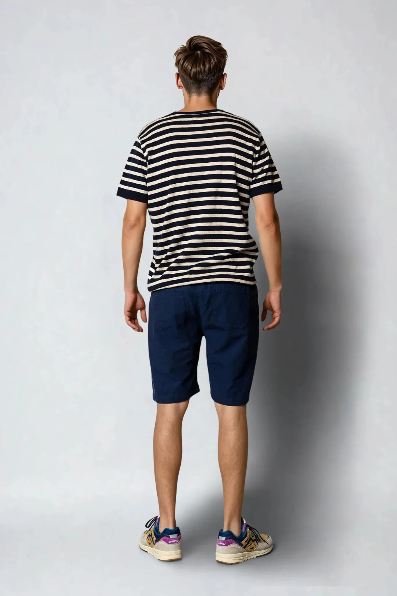 THOMAS KNITTED STRIPE T-SHIRT - NAVY/ECRU STRIPE