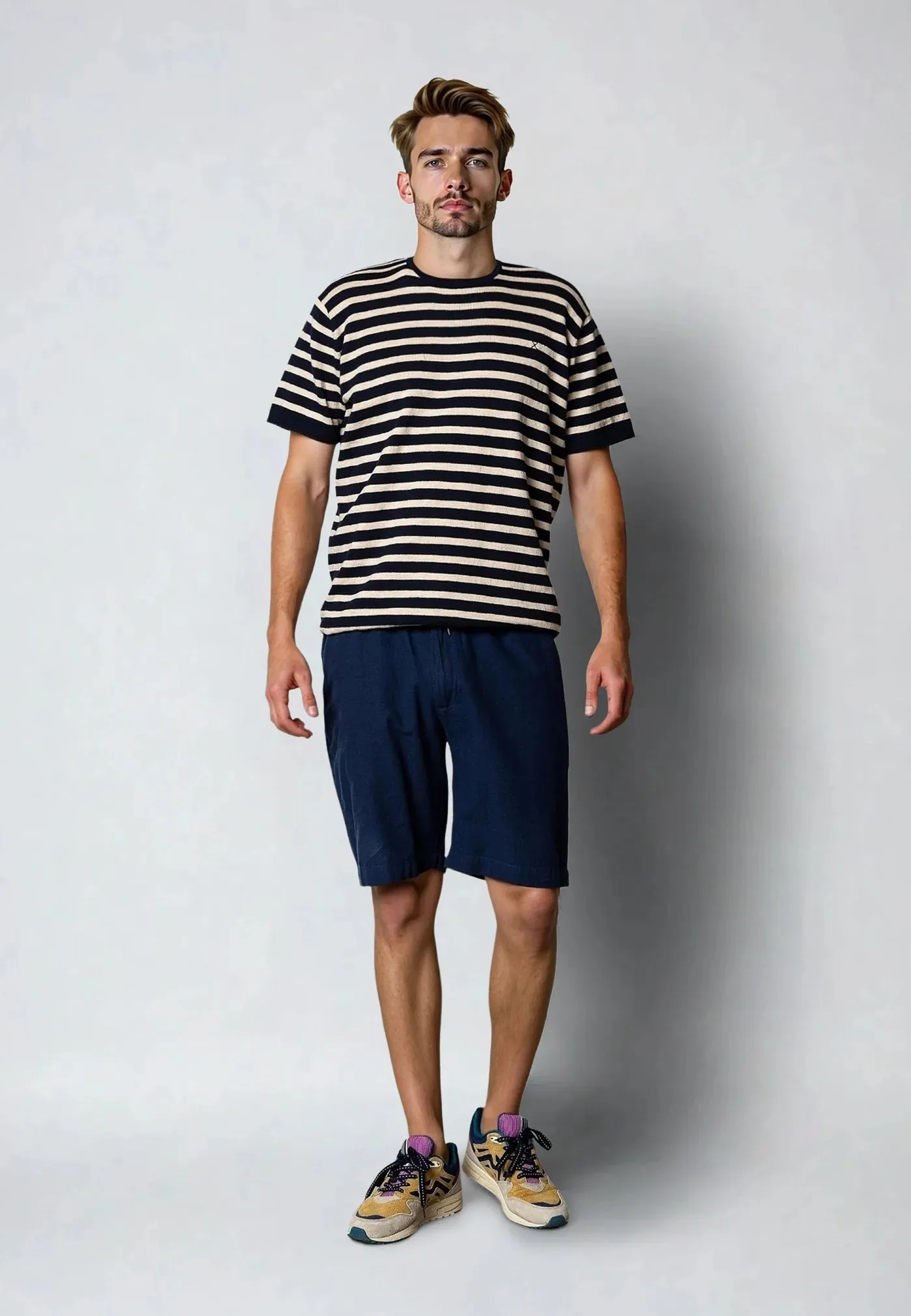 THOMAS KNITTED STRIPE T-SHIRT - NAVY/ECRU STRIPE