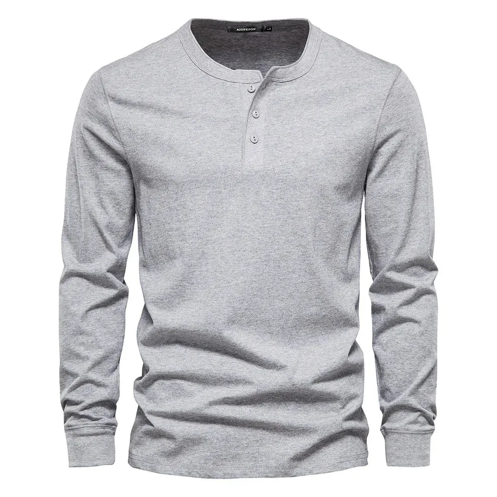 Timeless Long Sleeve Cotton Henley Shirt for Men