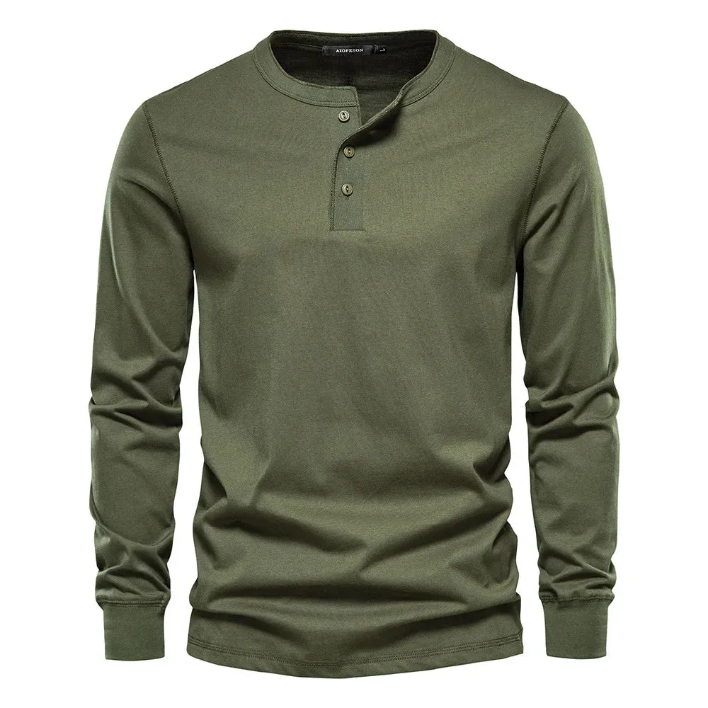 Timeless Long Sleeve Cotton Henley Shirt for Men