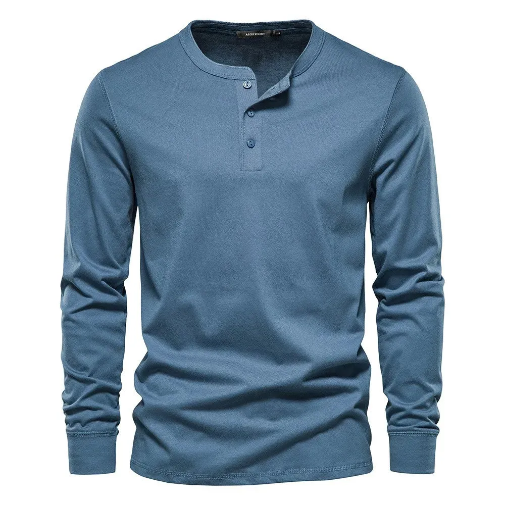 Timeless Long Sleeve Cotton Henley Shirt for Men