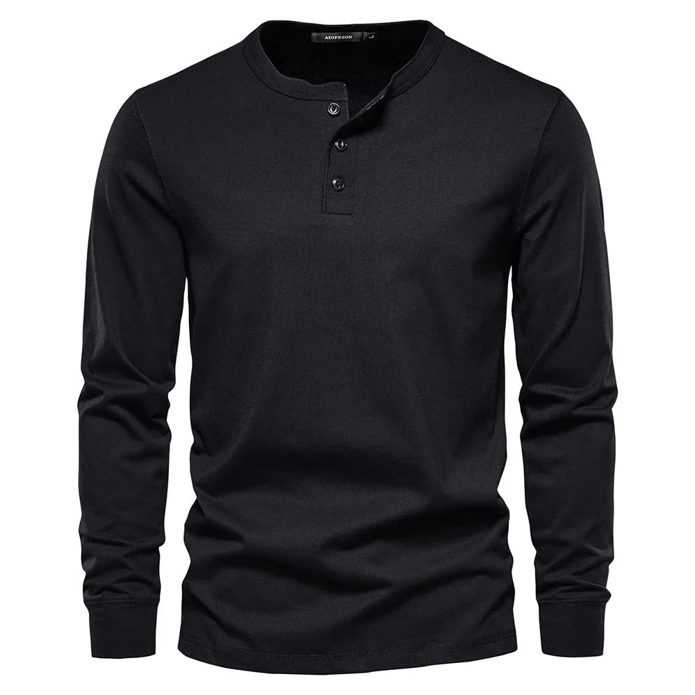 Timeless Long Sleeve Cotton Henley Shirt for Men