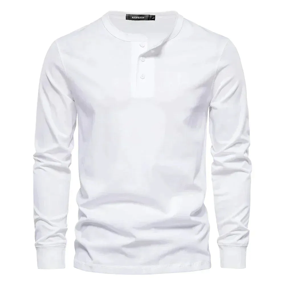 Timeless Long Sleeve Cotton Henley Shirt for Men