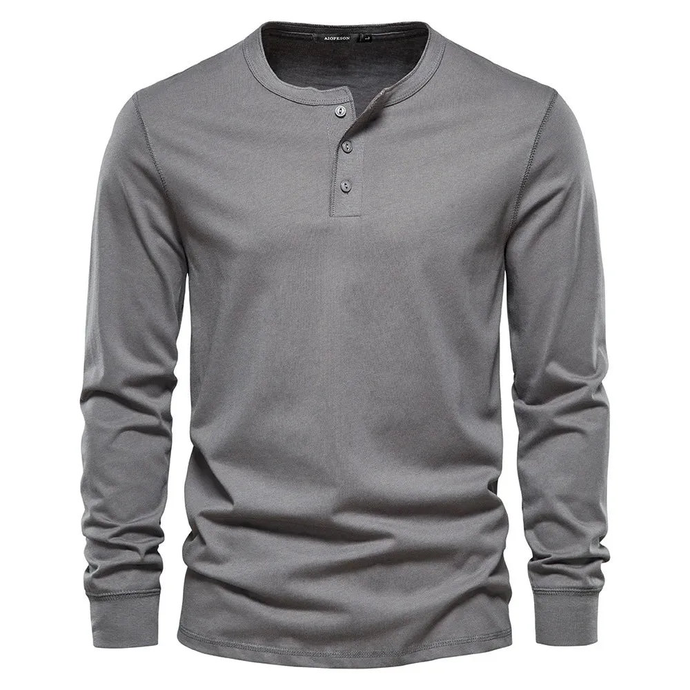 Timeless Long Sleeve Cotton Henley Shirt for Men