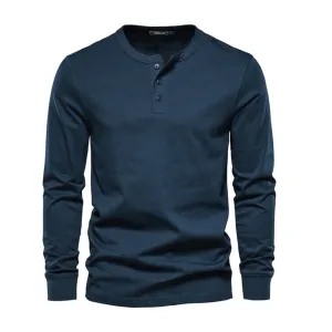 Timeless Long Sleeve Cotton Henley Shirt for Men