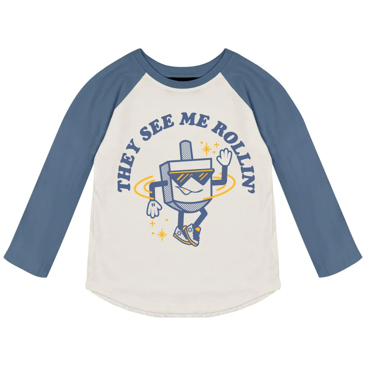 Tiny Whales See Me Rollin L/S Raglan Tee - Natural / Navy