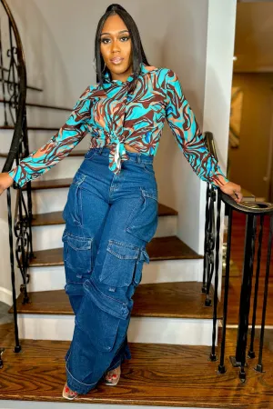 TURQUOISE & MOCHA BUTTON DOWN