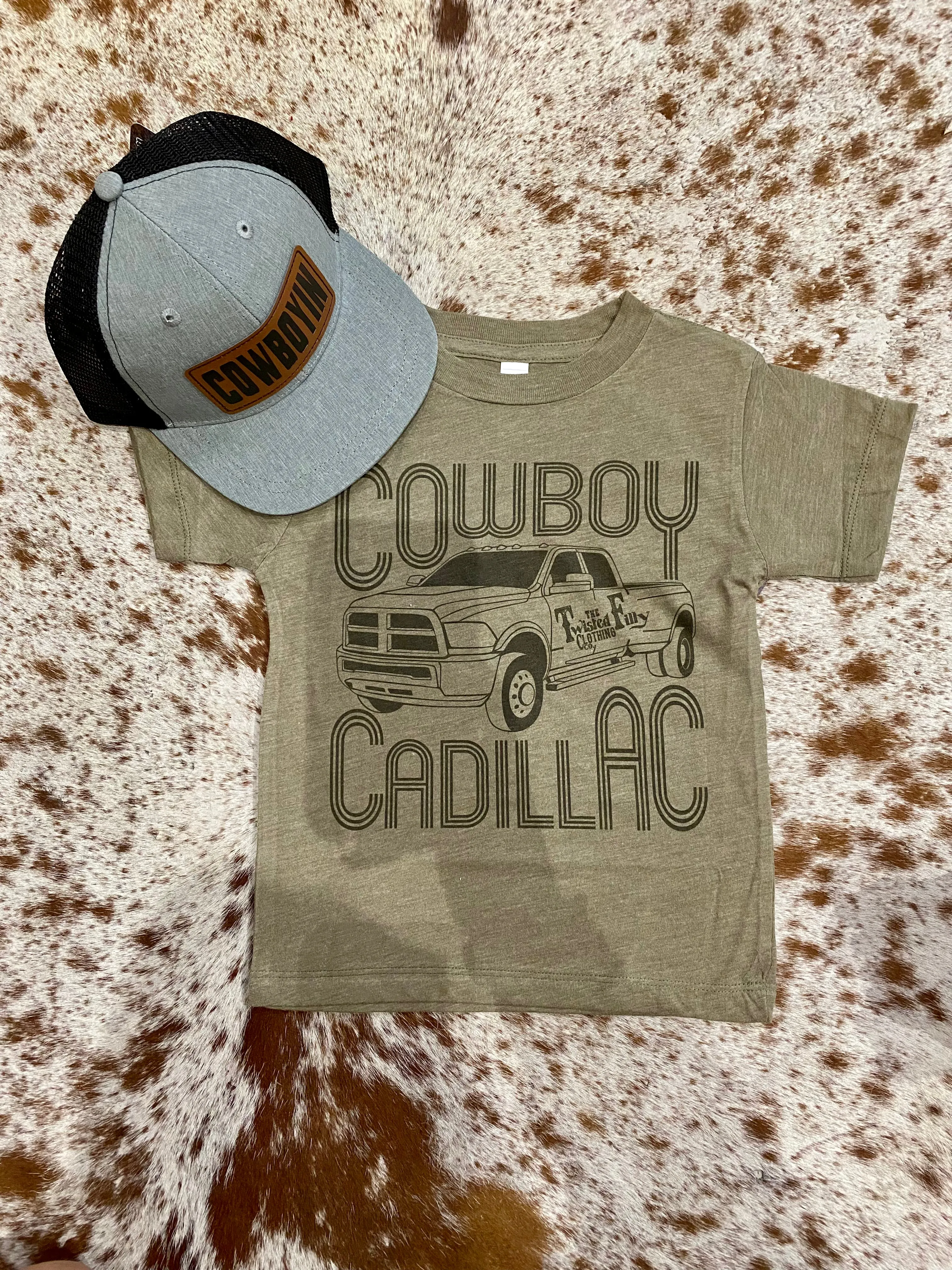 Twisted Filly Olive Green Cowboy Cadillac Graphic T-Shirt