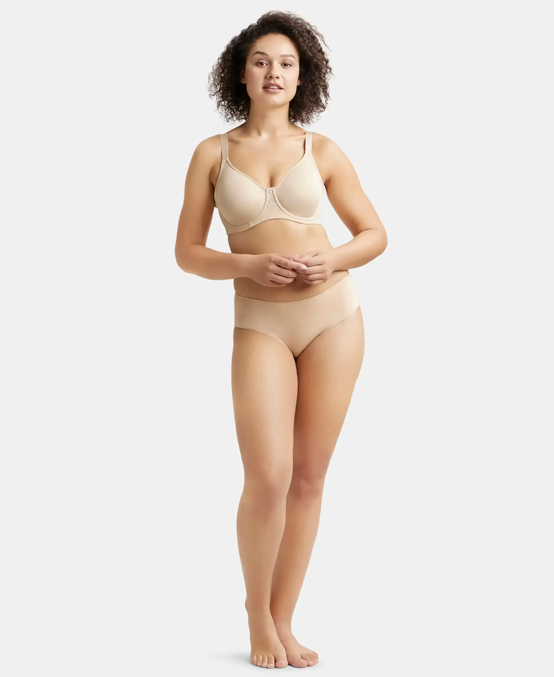 Under-Wired Non-Padded Soft Touch Microfiber Elastane Stretch Full Coverage Minimizer Bra with Broad Wings - Light Skin