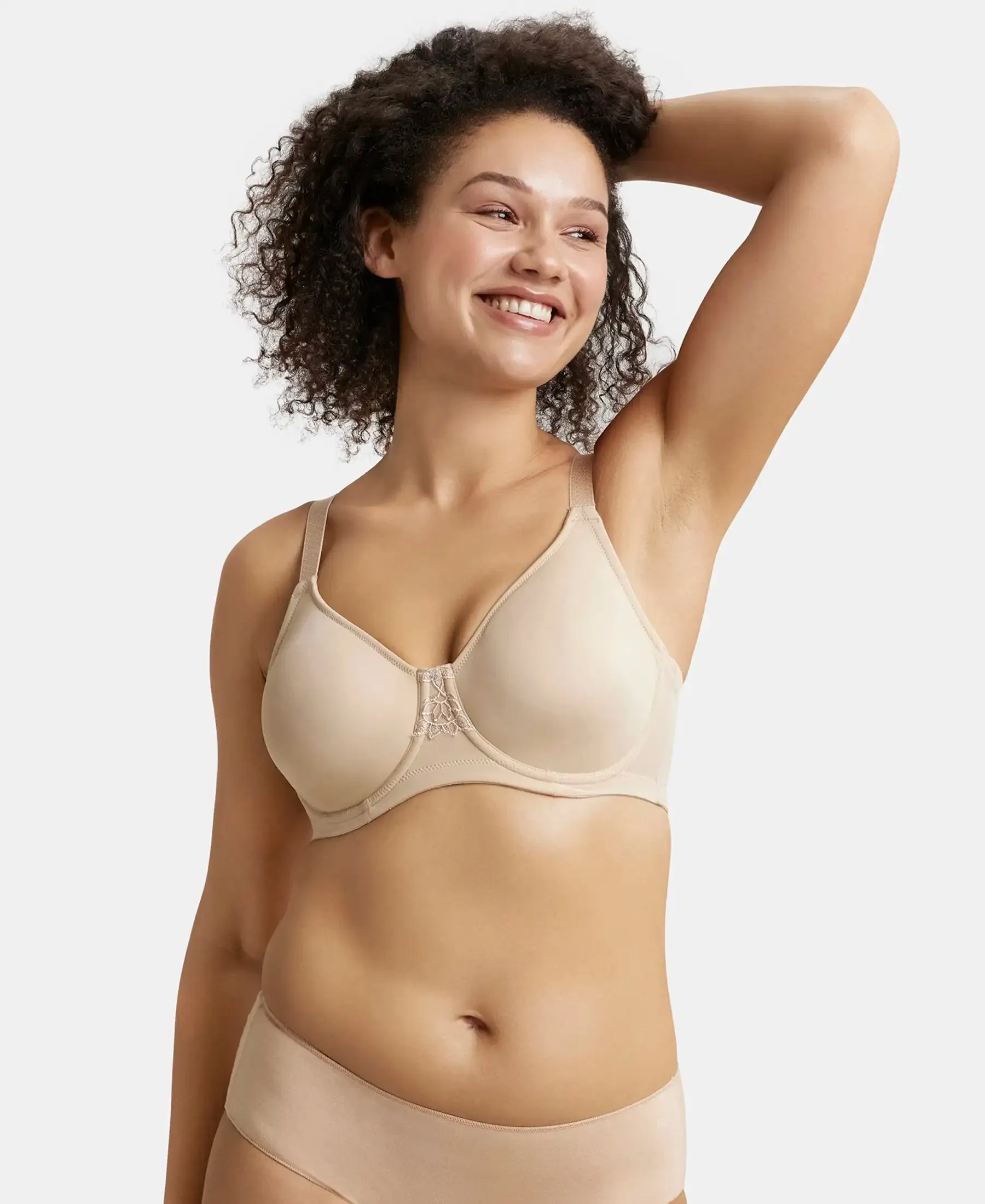Under-Wired Non-Padded Soft Touch Microfiber Elastane Stretch Full Coverage Minimizer Bra with Broad Wings - Light Skin