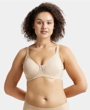 Under-Wired Non-Padded Soft Touch Microfiber Elastane Stretch Full Coverage Minimizer Bra with Broad Wings - Light Skin