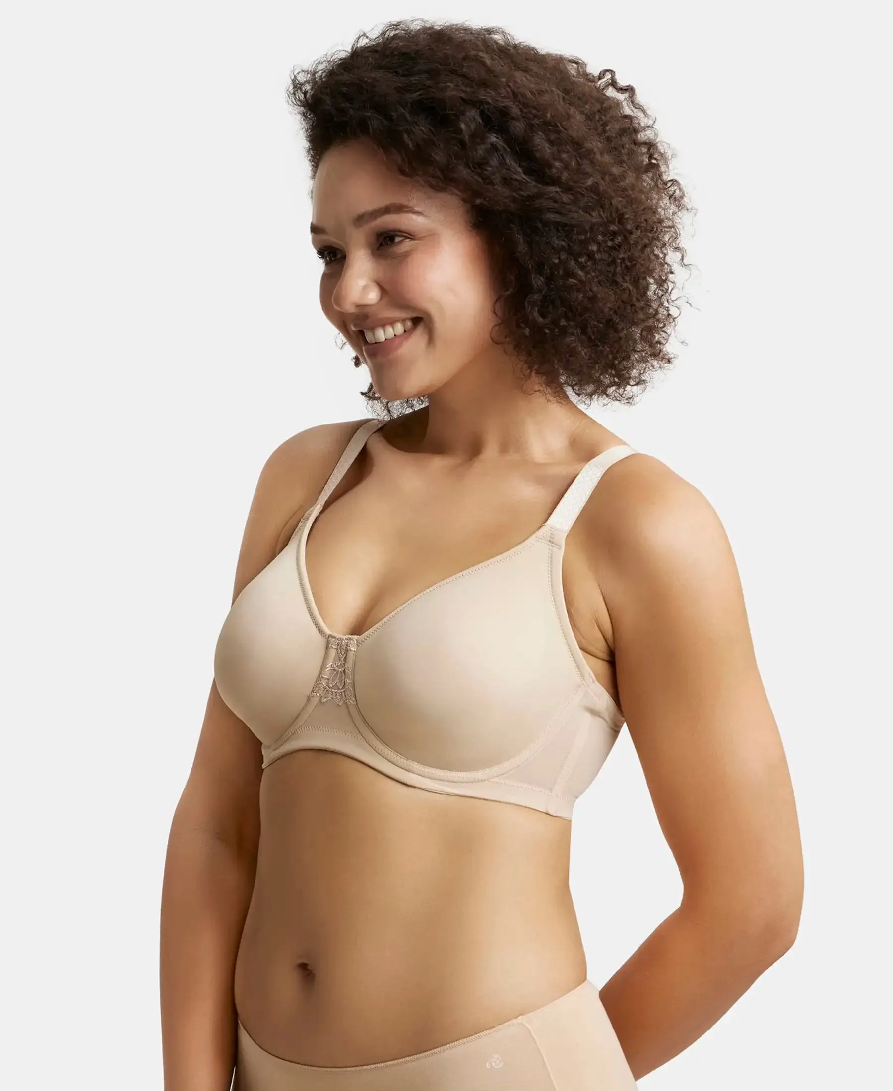 Under-Wired Non-Padded Soft Touch Microfiber Elastane Stretch Full Coverage Minimizer Bra with Broad Wings - Light Skin