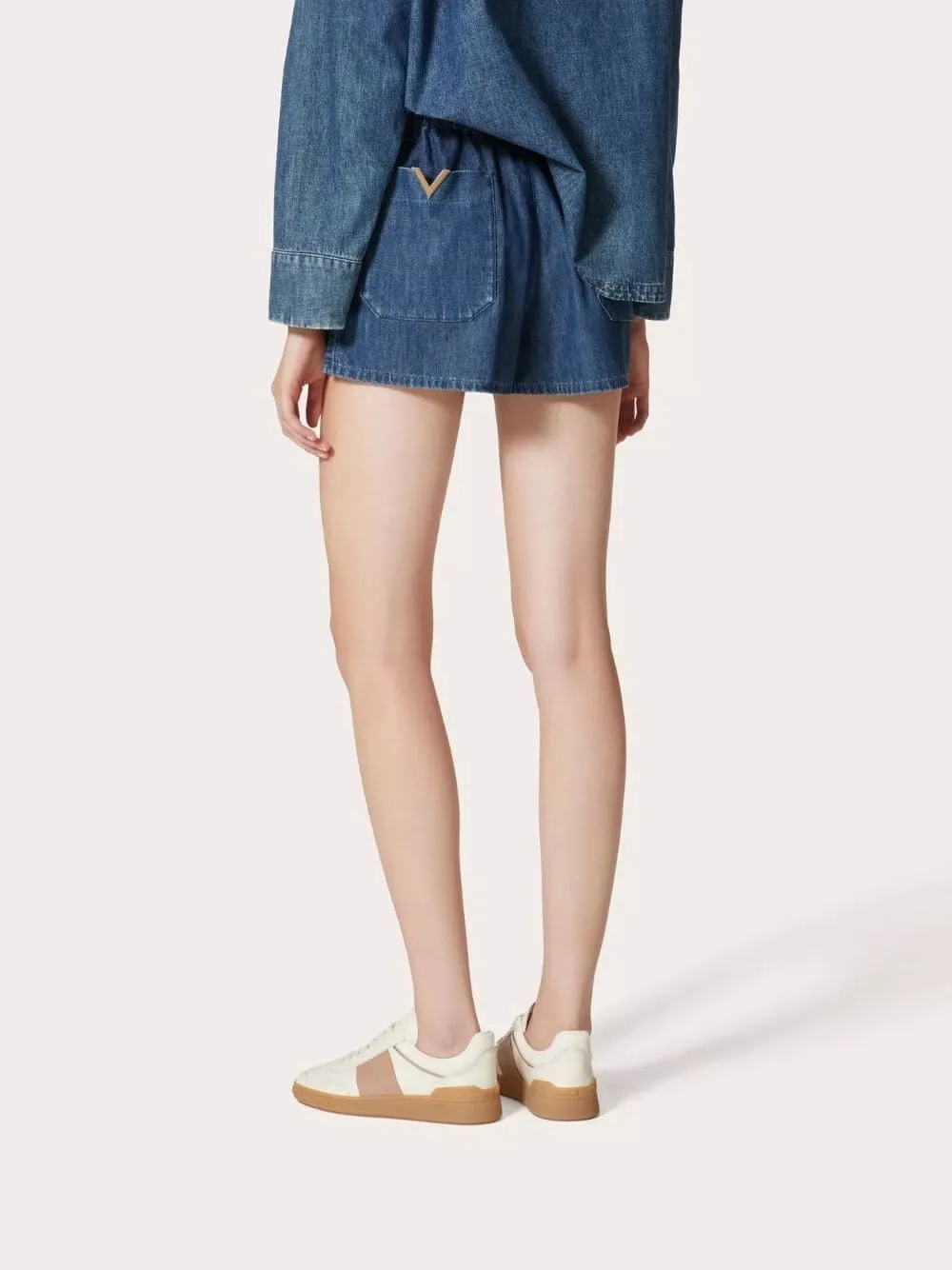 V Gold Chambray Denim Shorts