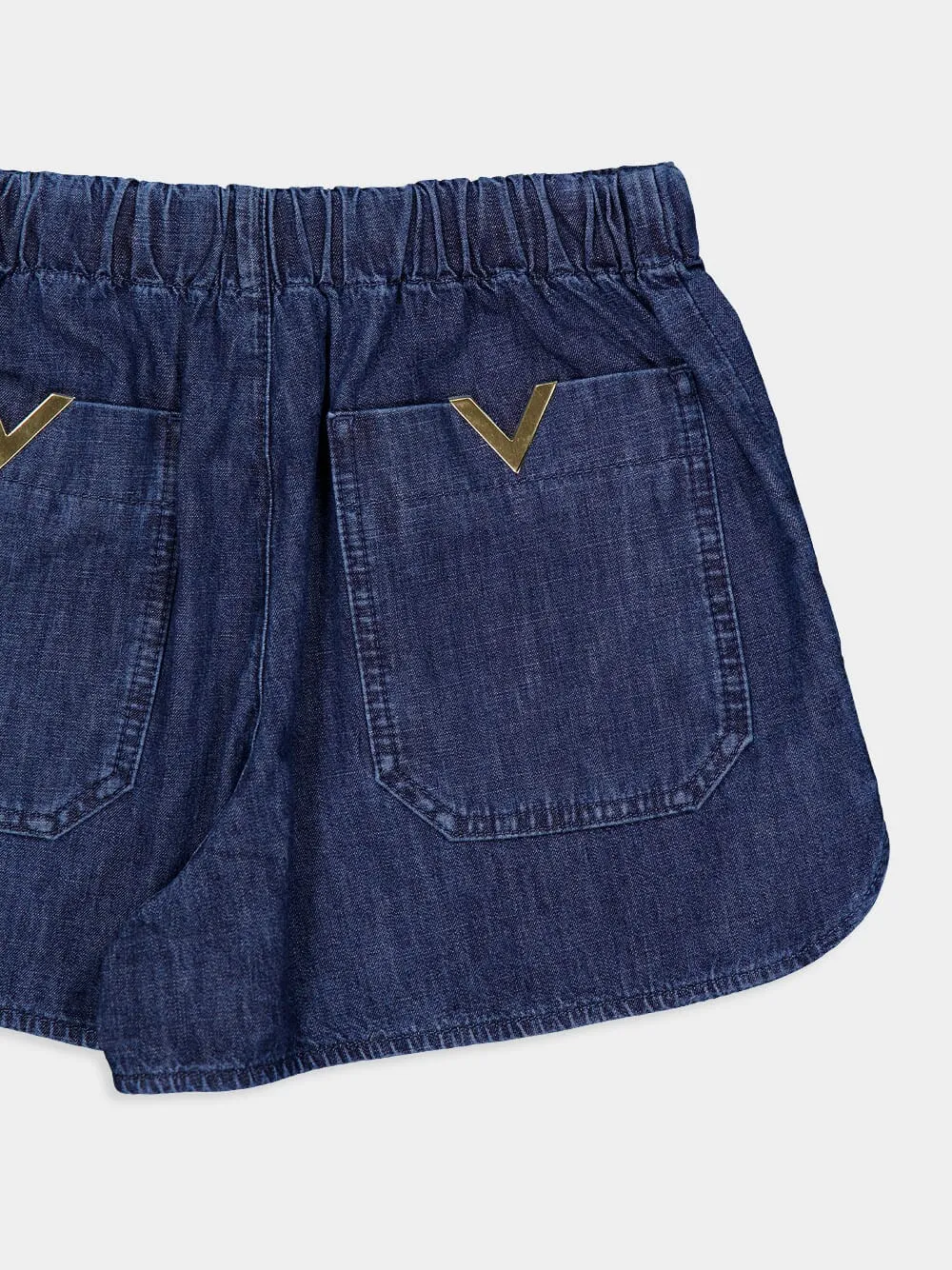 V Gold Chambray Denim Shorts