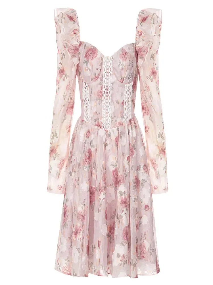 V-Neck Floral Print Maxi Dress