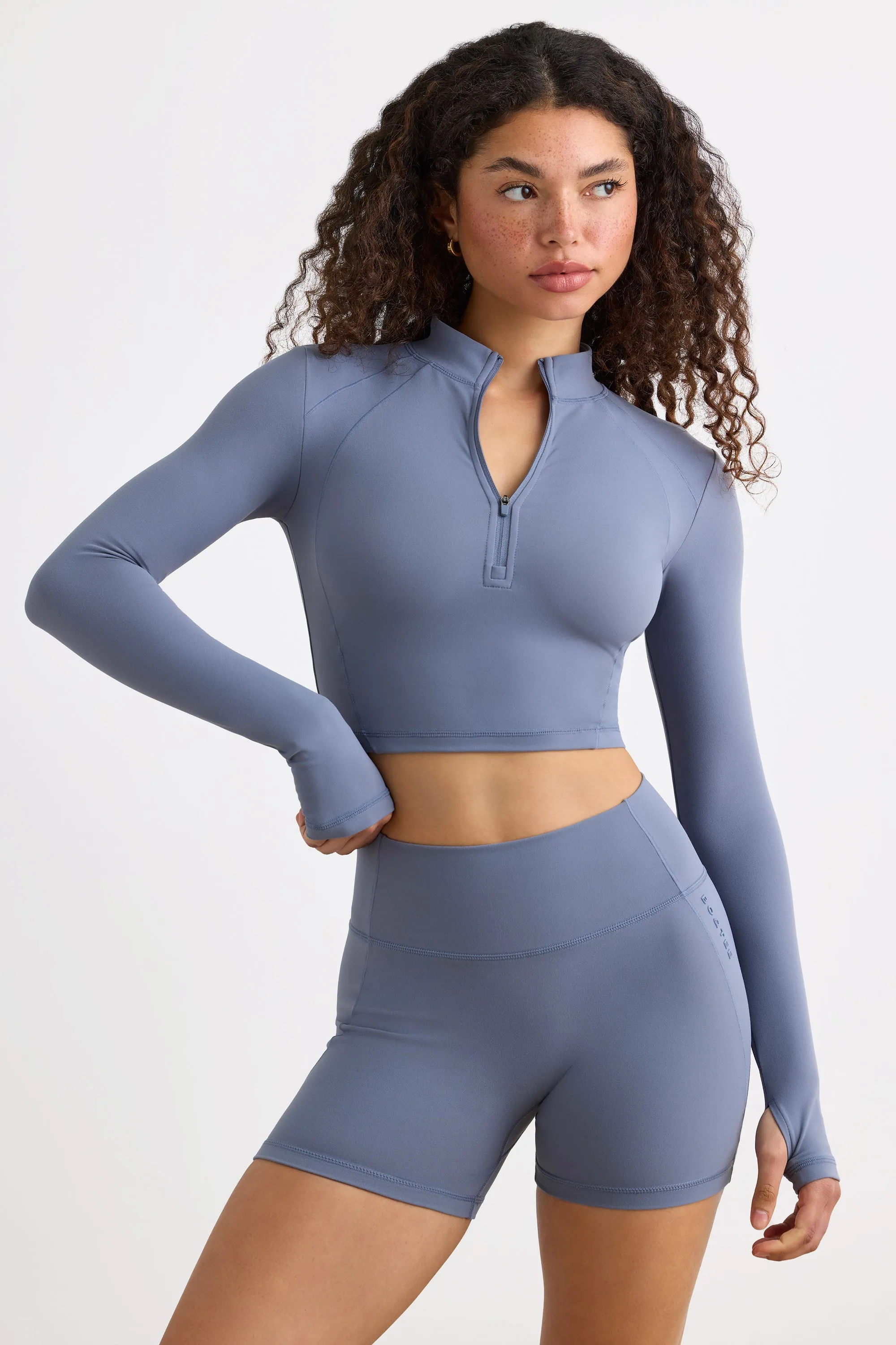 Virtue - Soft Active High Waist Mini Shorts in Slate Grey
