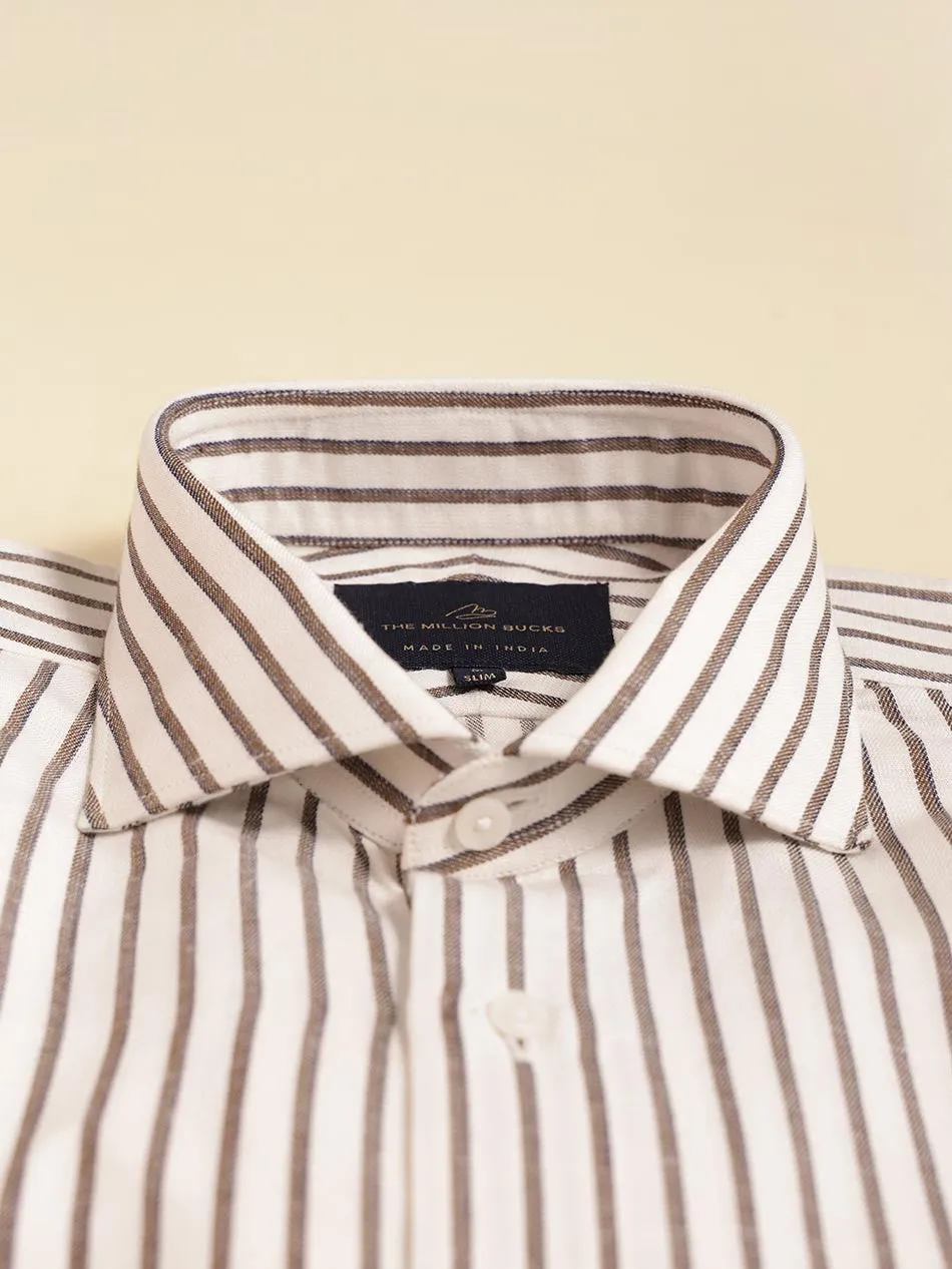WHITE BROWN TWILL STRIPE SHIRT