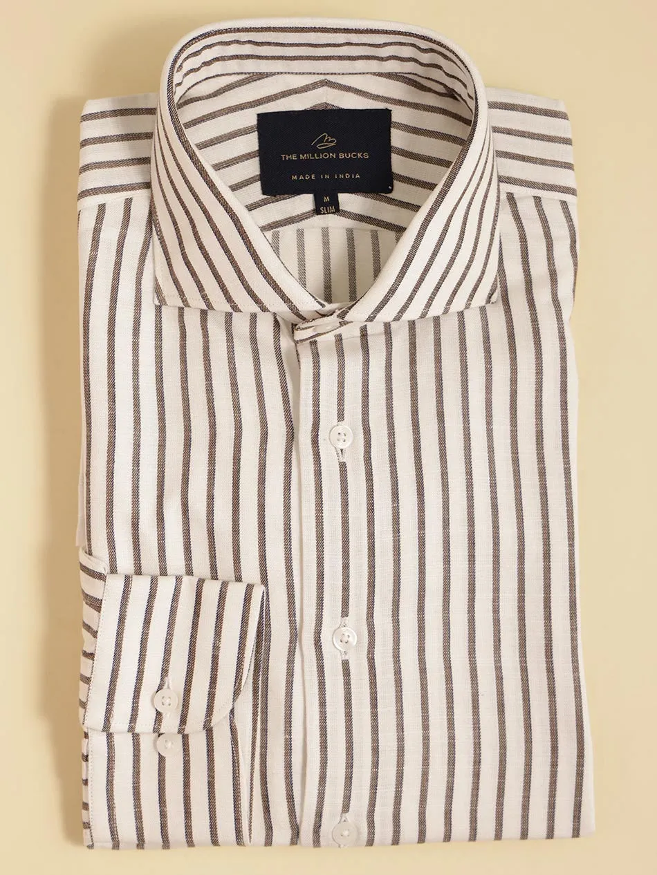 WHITE BROWN TWILL STRIPE SHIRT