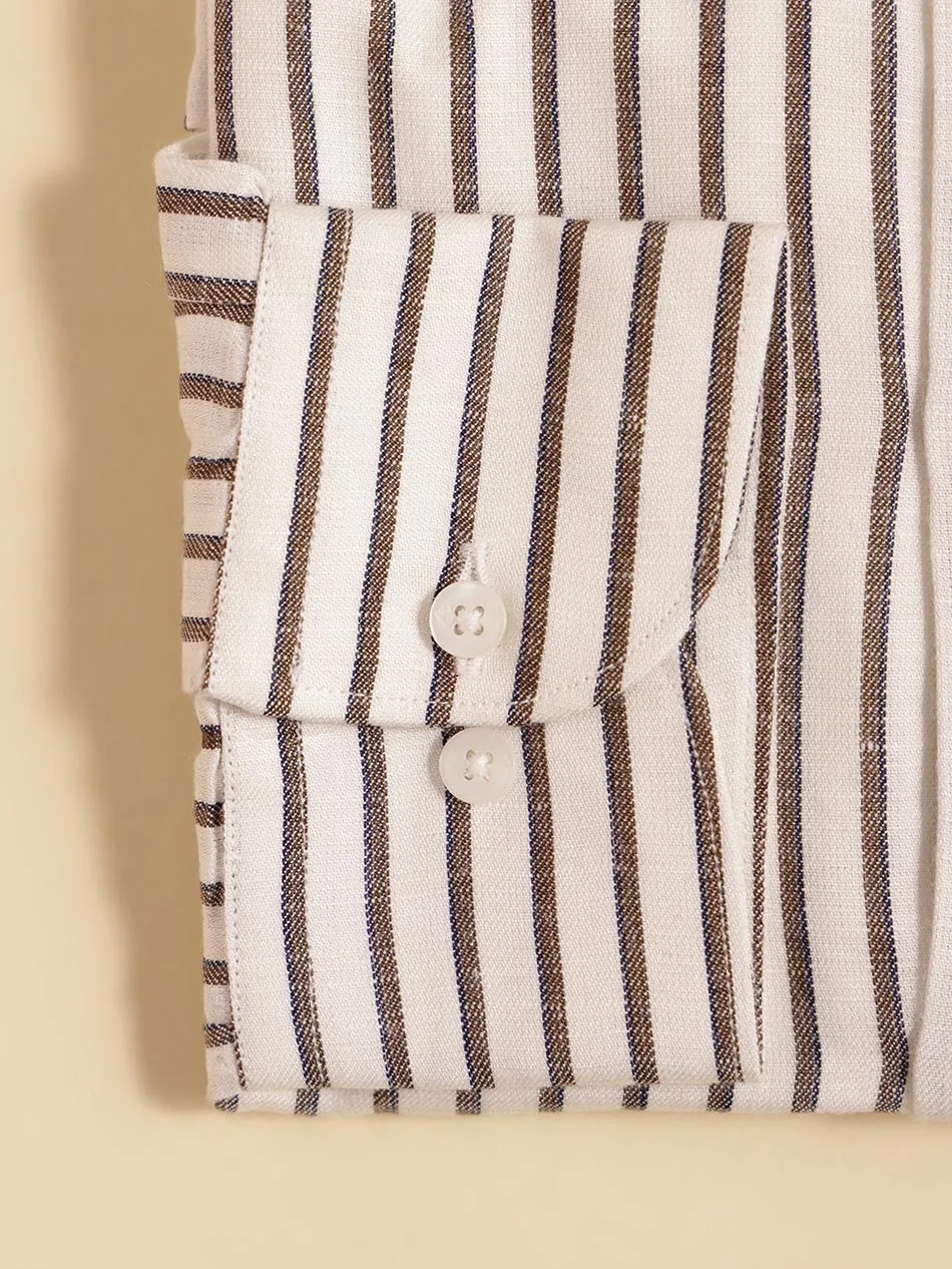WHITE BROWN TWILL STRIPE SHIRT