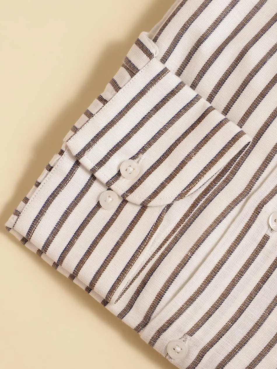 WHITE BROWN TWILL STRIPE SHIRT