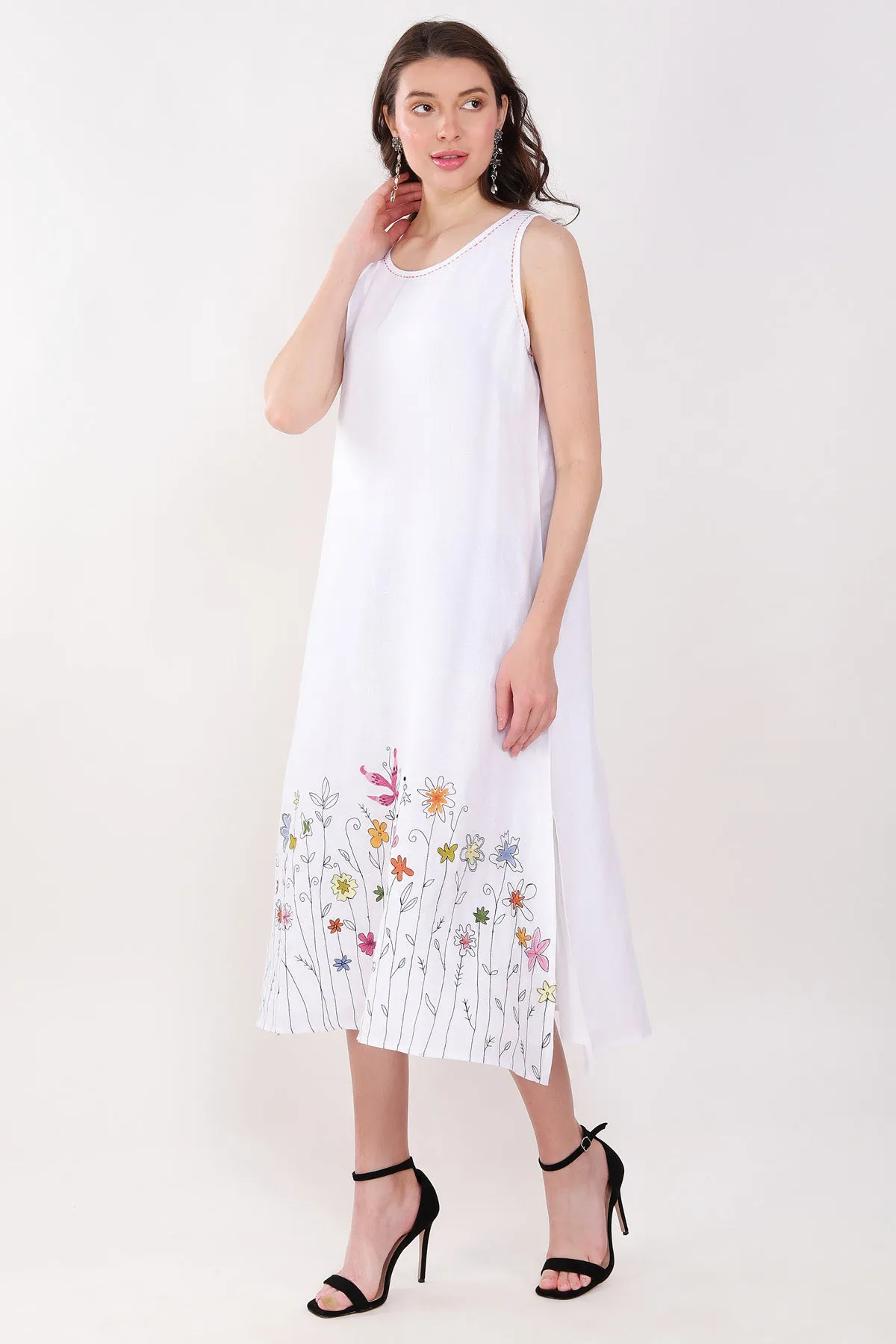 White Floral Embroidered Dress