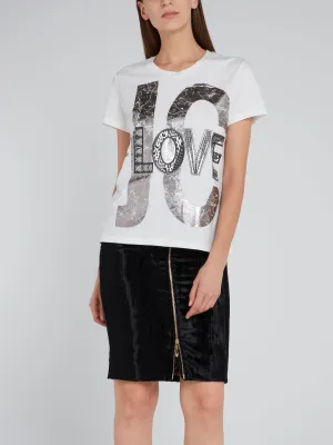 White Foil Print Statement T-Shirt