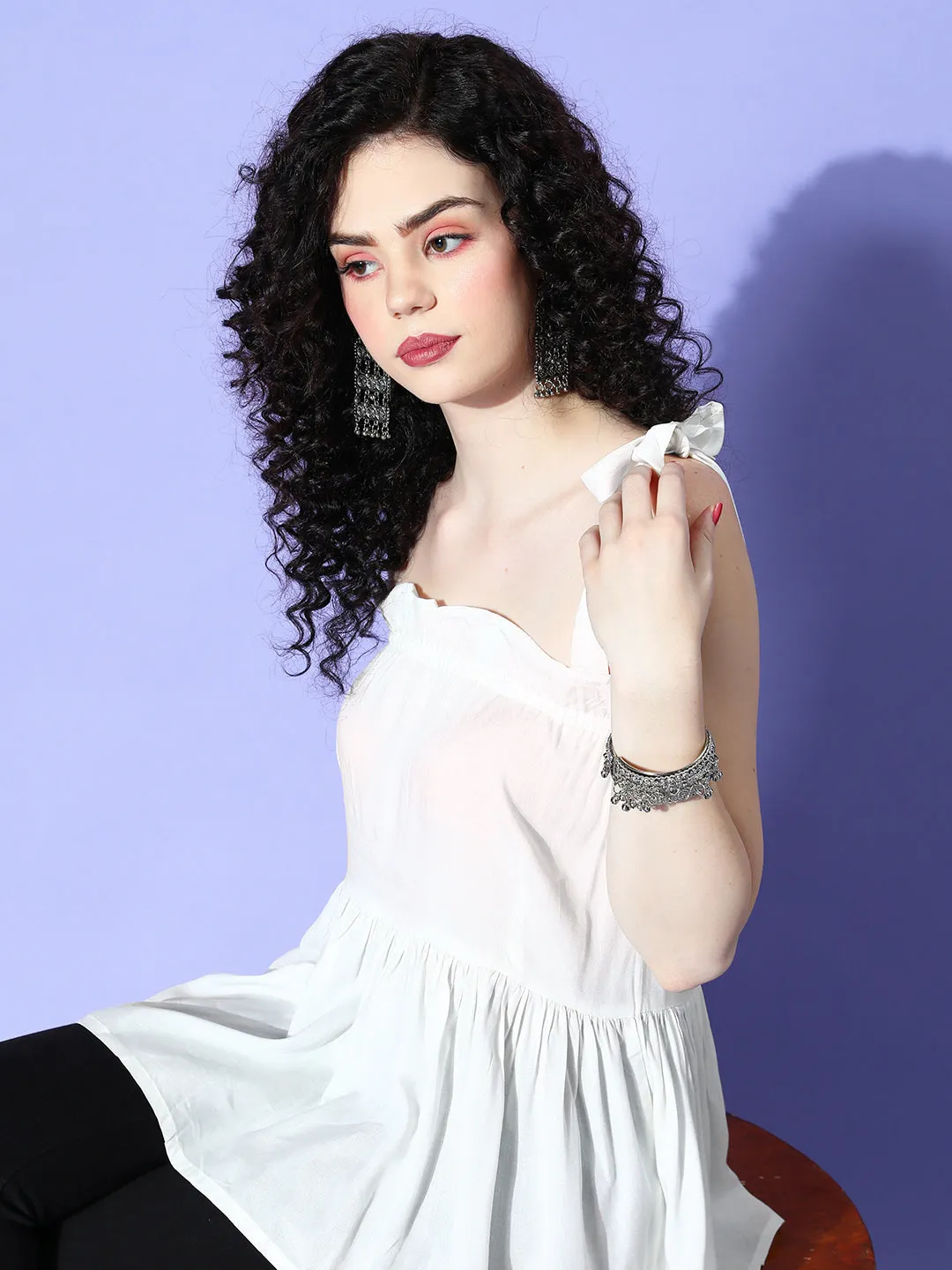 White Shoulder Tie-Up Top