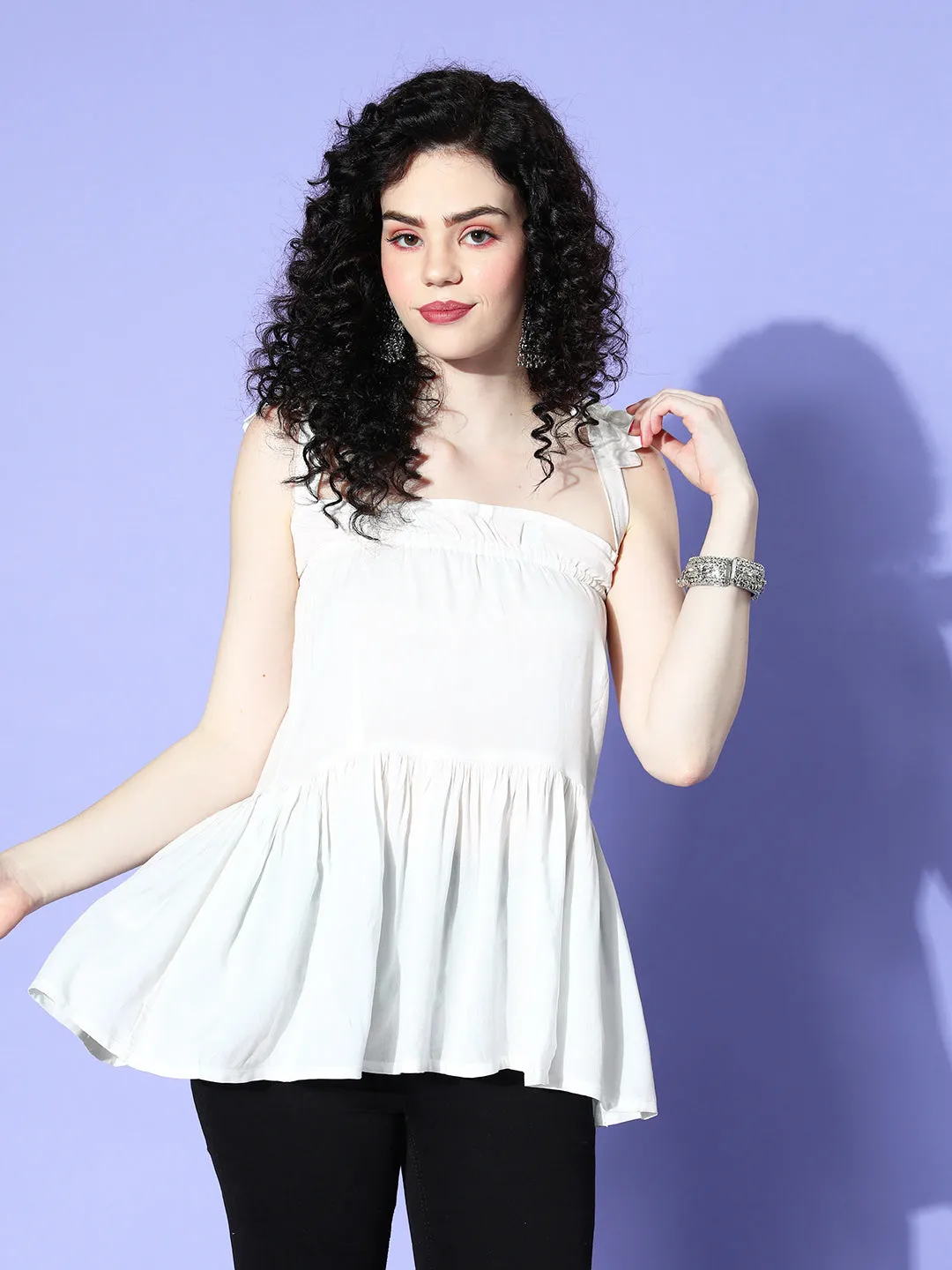 White Shoulder Tie-Up Top