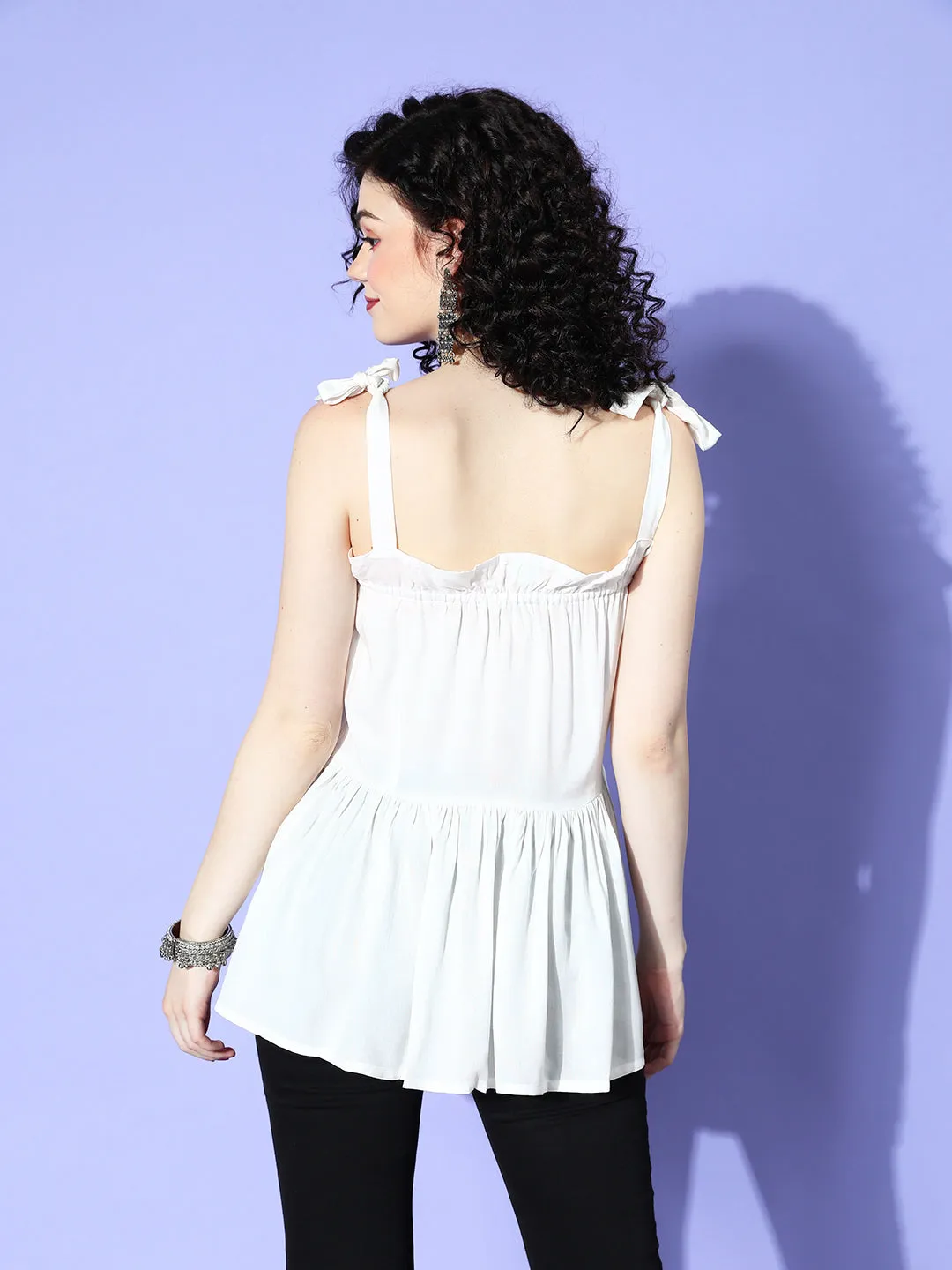 White Shoulder Tie-Up Top