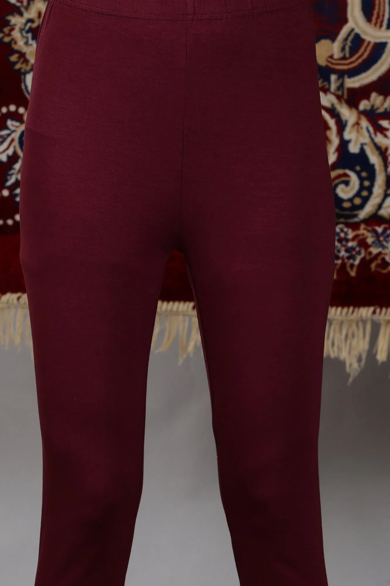 Wine Zari Embroidered Anarkali Kurta, Tights and Dupatta Set