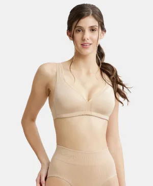 Wirefree Non Padded Soft Touch Microfiber Elastane Stretch Full Coverage Everyday Bra with Stylised Mesh Panel - Light Skin