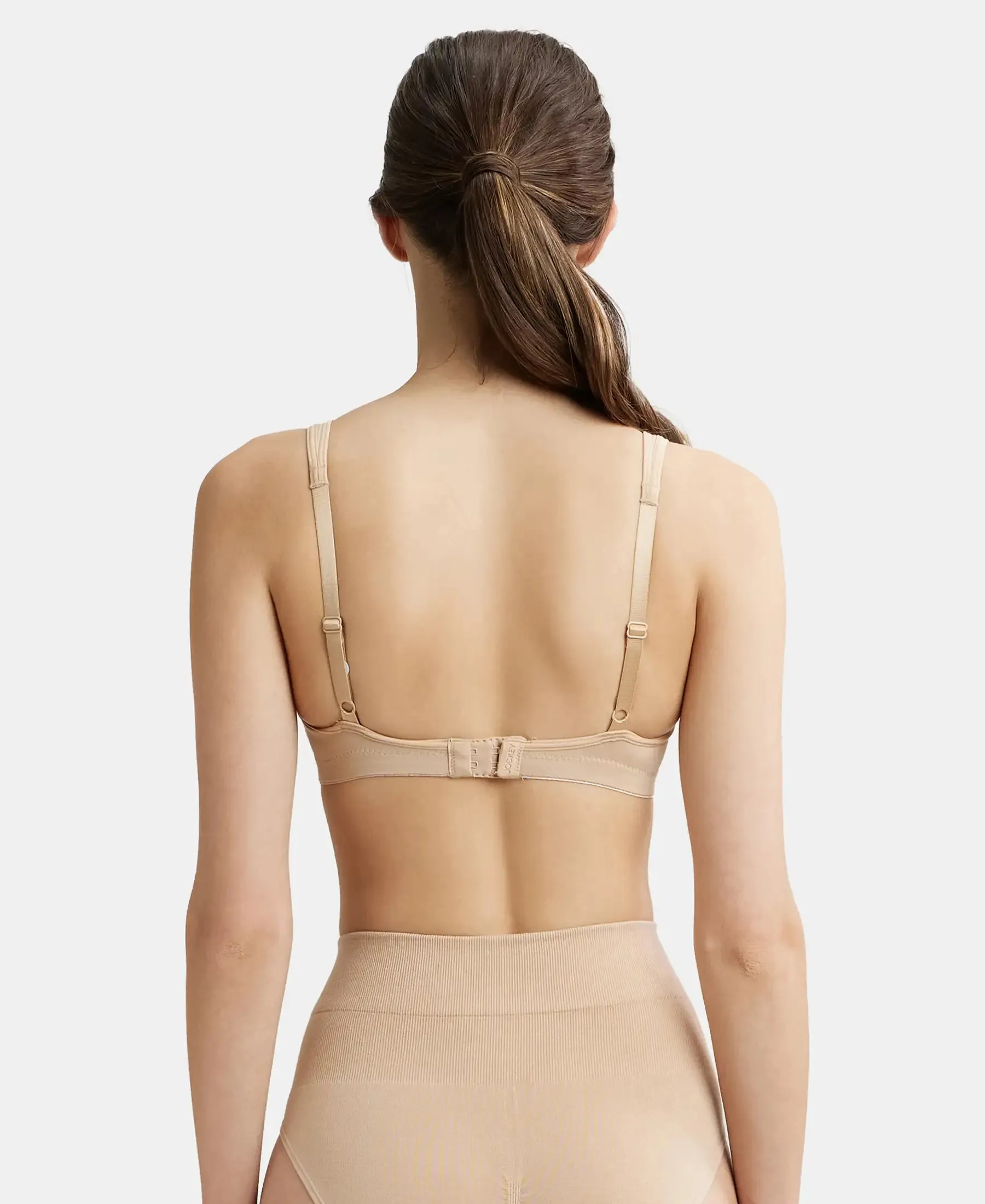 Wirefree Non Padded Soft Touch Microfiber Elastane Stretch Full Coverage Everyday Bra with Stylised Mesh Panel - Light Skin
