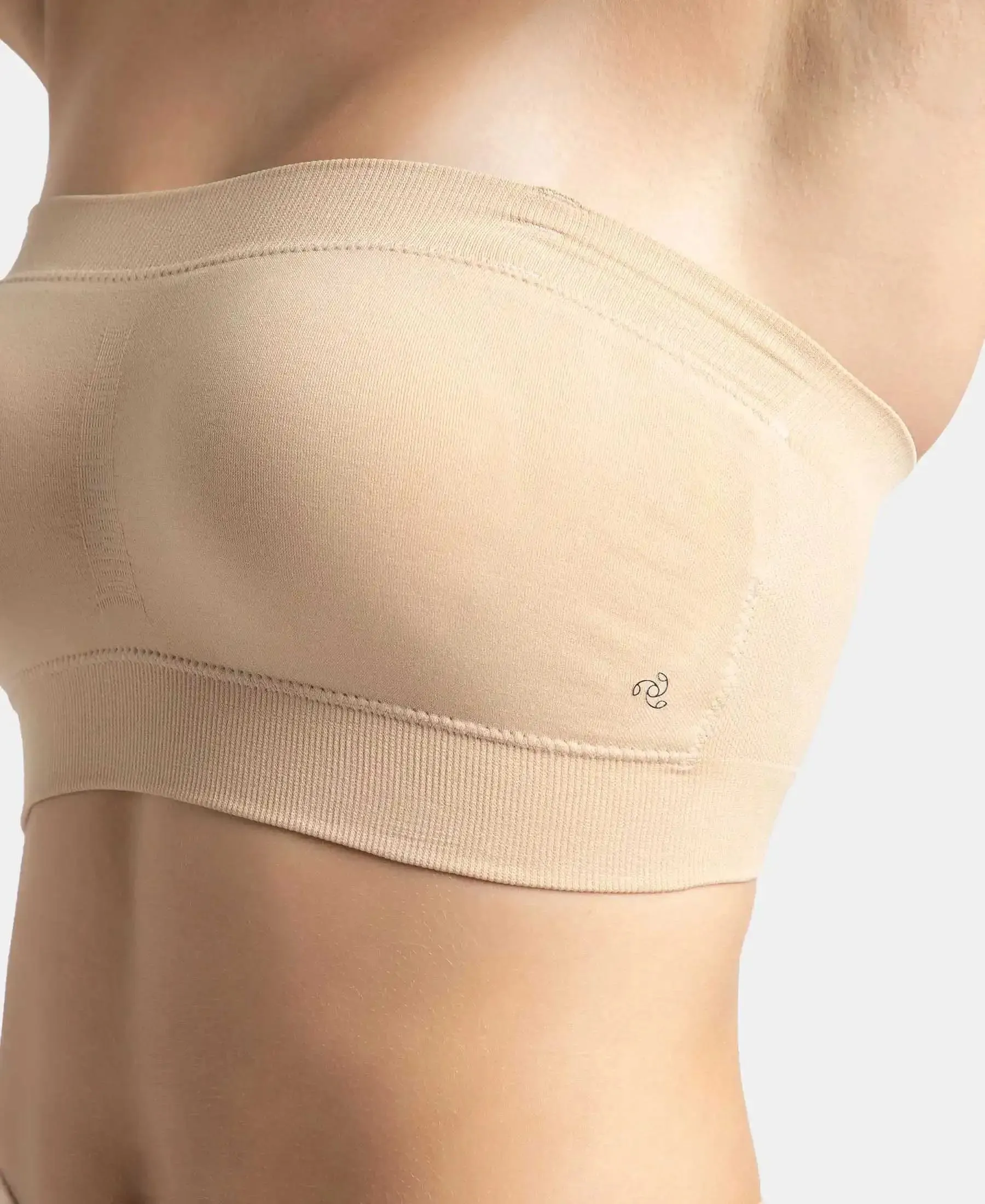 Wirefree Padded Micro Touch Nylon Elastane Stretch Bandeau Bra with Removable Pads and Detachable Transparent Straps - Light Skin