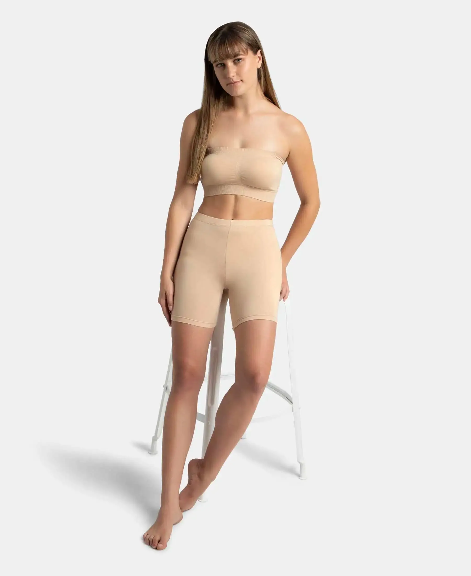 Wirefree Padded Micro Touch Nylon Elastane Stretch Bandeau Bra with Removable Pads and Detachable Transparent Straps - Light Skin
