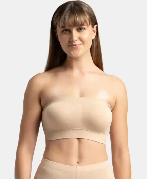 Wirefree Padded Micro Touch Nylon Elastane Stretch Bandeau Bra with Removable Pads and Detachable Transparent Straps - Light Skin