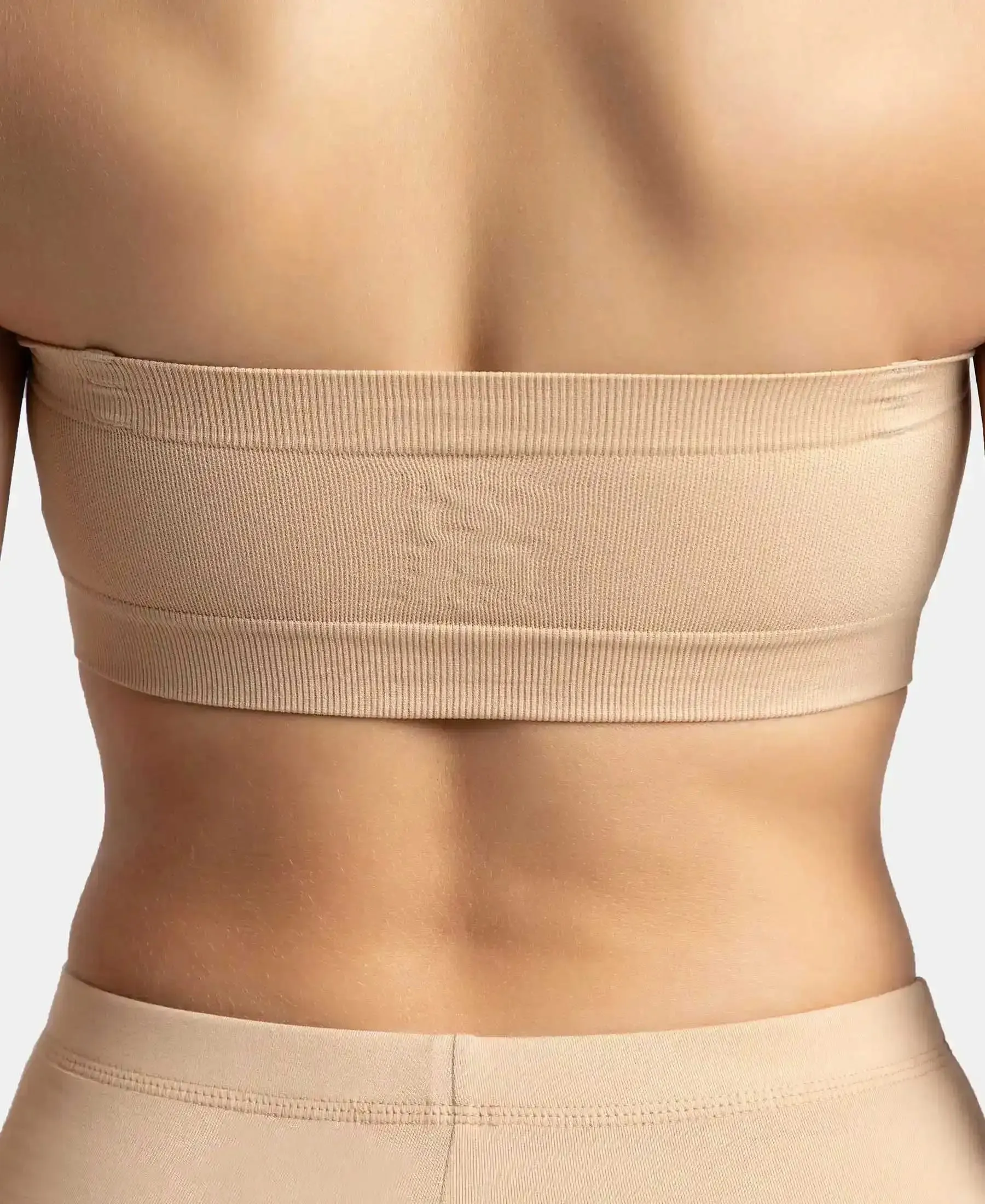 Wirefree Padded Micro Touch Nylon Elastane Stretch Bandeau Bra with Removable Pads and Detachable Transparent Straps - Light Skin