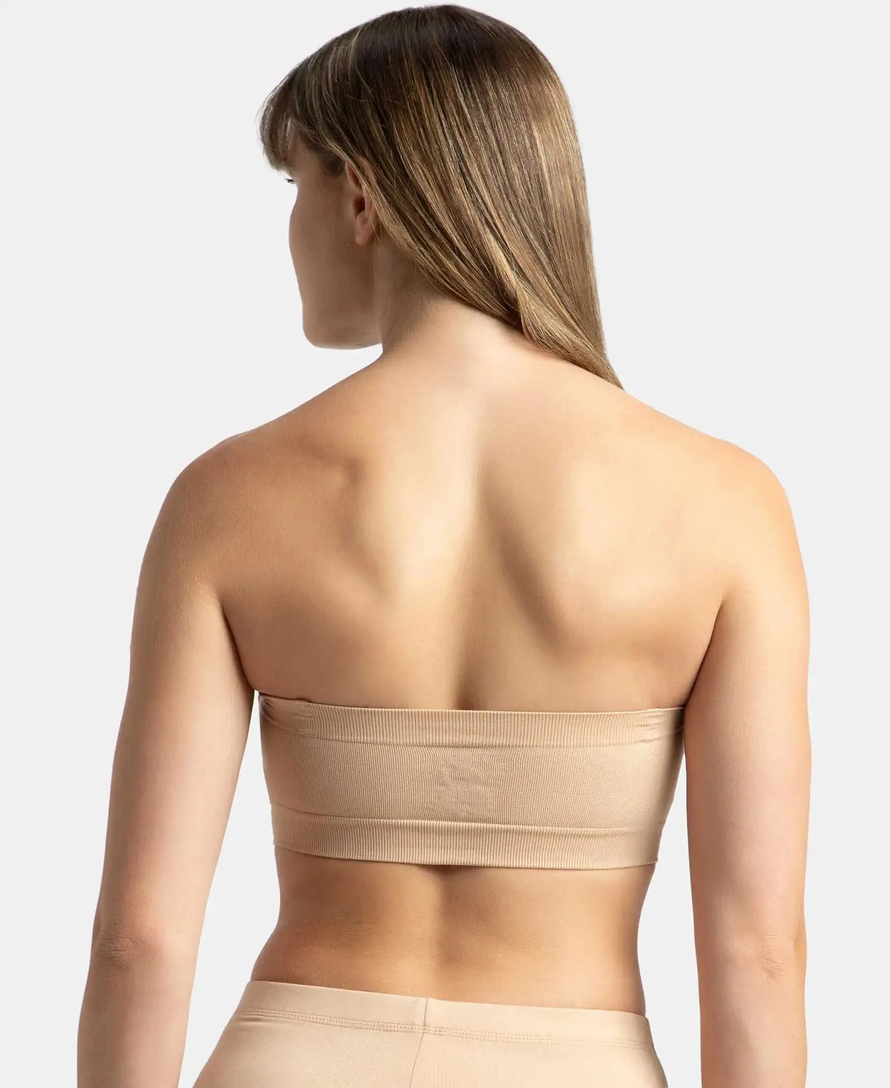 Wirefree Padded Micro Touch Nylon Elastane Stretch Bandeau Bra with Removable Pads and Detachable Transparent Straps - Light Skin