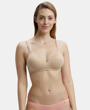 Wirefree Padded Super Combed Cotton Elastane Stretch Full Coverage Lounge Bra with Broad Cushioned Fabric Strap - Light Skin