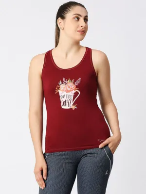 Women Maroon Solid Top - Floral Cup Racerback-MN