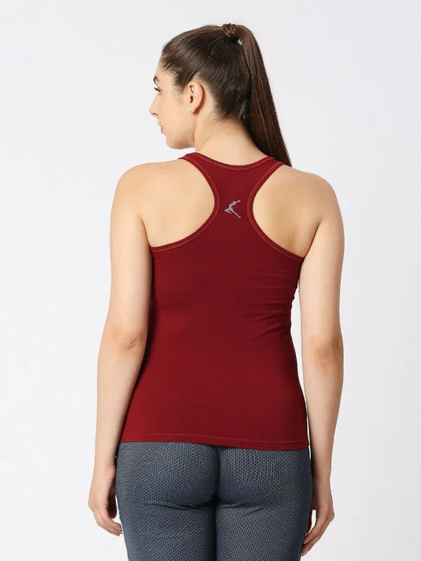 Women Maroon Solid Top - Floral Cup Racerback-MN