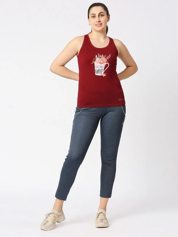 Women Maroon Solid Top - Floral Cup Racerback-MN