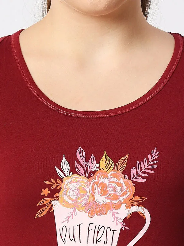 Women Maroon Solid Top - Floral Cup Racerback-MN