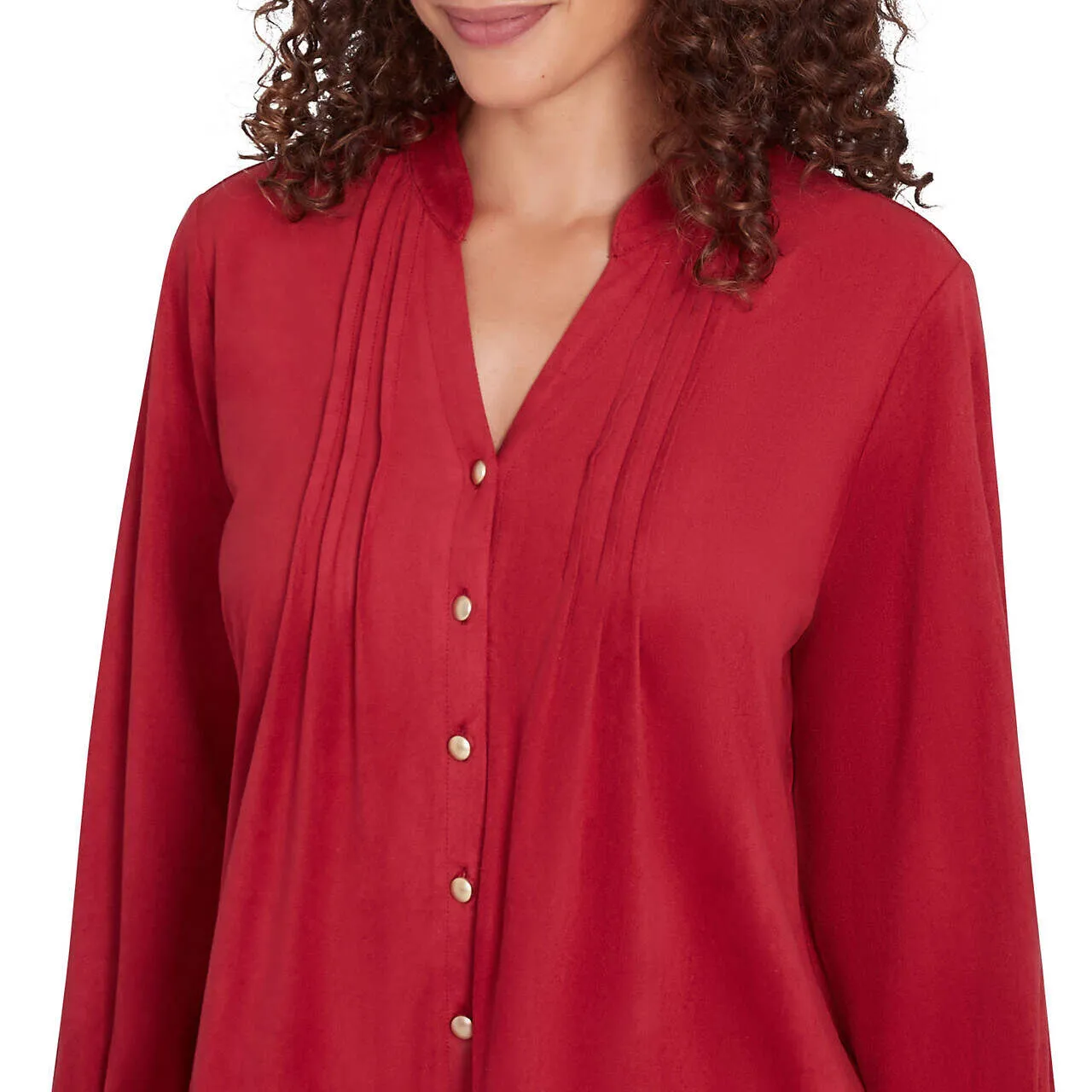 Women's Button Front Stretch Faux Suede Top - 34551