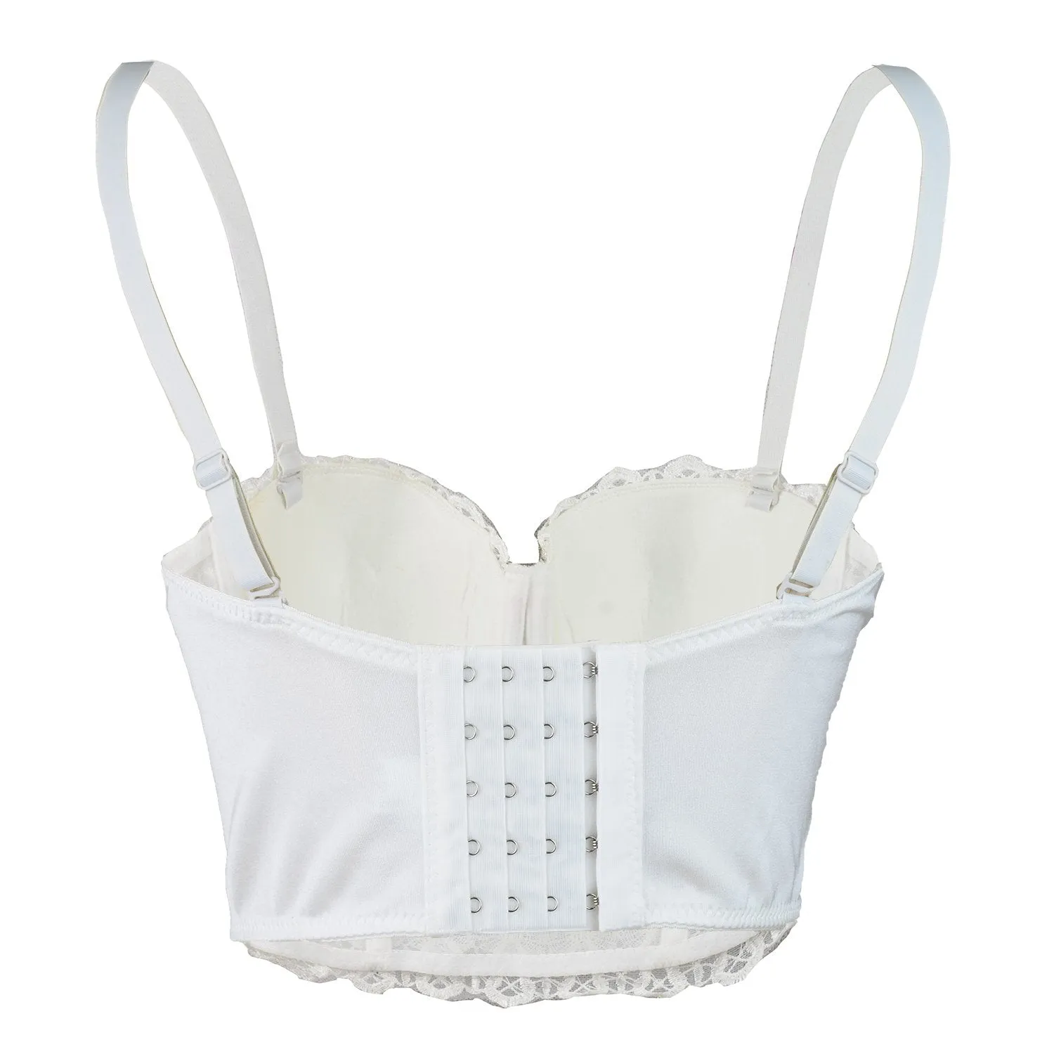 Women's Natural Reigning Lace Rhinestone Bustier Crop Top Sexy Mesh Corset Top Bra White