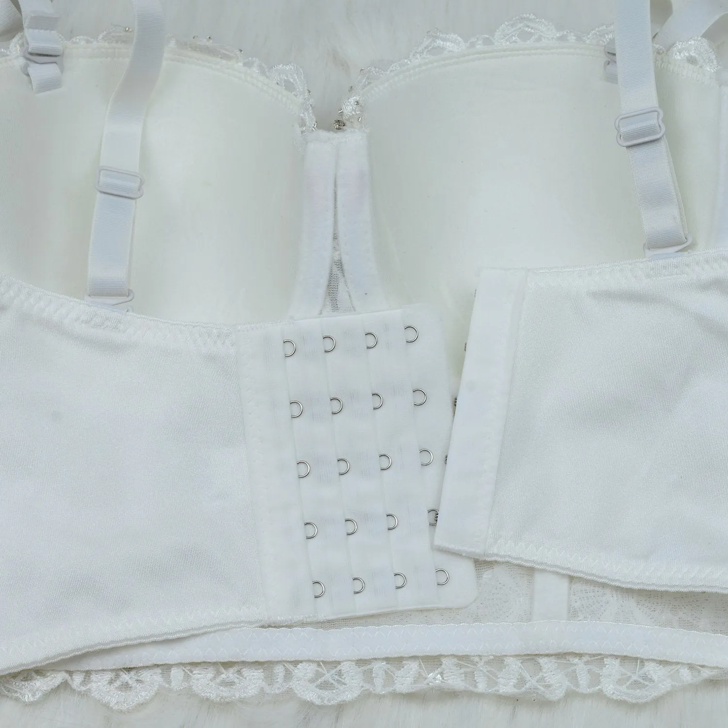 Women's Natural Reigning Lace Rhinestone Bustier Crop Top Sexy Mesh Corset Top Bra White