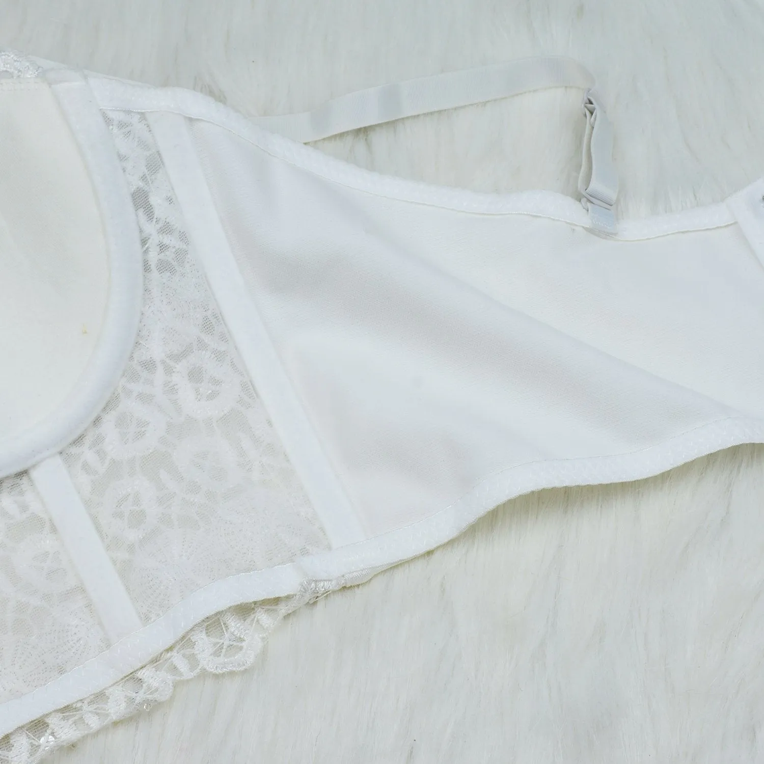 Women's Natural Reigning Lace Rhinestone Bustier Crop Top Sexy Mesh Corset Top Bra White