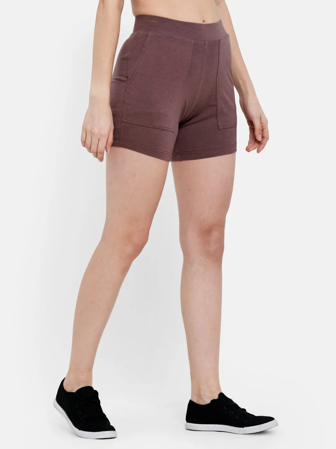 Women's Patched Pocket Cotton Modal Spandex Shorts (Black)